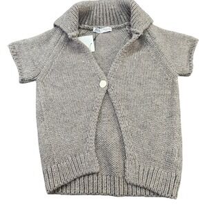 Zara Cardigan Sweater Womens Small Beige Collared Short Sleeve Open Front Knit